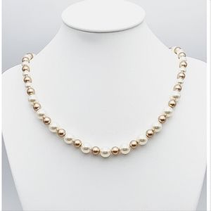 Necklace in Pearlescent Crystal Beads,Golden Ecru Cream.
